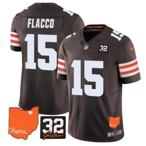Cleveland Browns #15 Joe Flacco Brown 2025 F.U.S.E. With Jim Brown Memorial Home Patch Vapor Limited Football Stitched Jersey