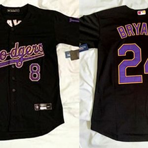 Los Angeles Dodgers Front #8 Back #24 Kobe Bryant Throwback Black Cool Base Stitched Jersey