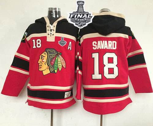 Blackhawks #18 Denis Savard Red Sawyer Hooded Sweatshirt 2015 Stanley Cup Stitched Jersey