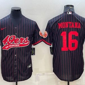 San Francisco 49ers #16 Joe Montana Black Cool Base Stitched Baseball Jersey