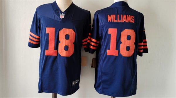 Chicago Bears #18 Caleb Williams Navy 2024 Draft Color Rush F.U.S.E. Vapor Stitched Jersey