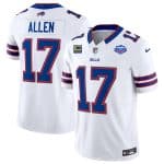 Buffalo Bills #17 Josh Allen White 2025 F.U.S.E. With Farewell Patch And 4-Star C Patch Vapor Untouchable Limited Stitched Jersey