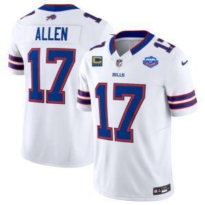 Buffalo Bills #17 Josh Allen White 2025 F.U.S.E. With Farewell Patch And 4-Star C Patch Vapor Untouchable Limited Stitched Jersey