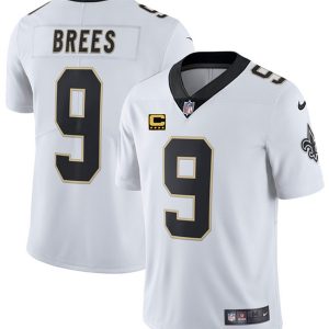 New Orleans Saints #9 Drew Brees White With C Patch Stitched Limited Jersey