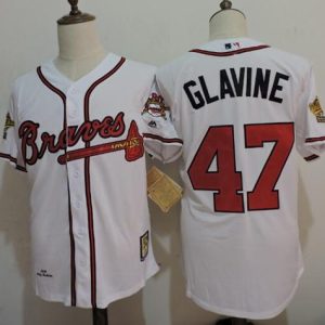 Mitchell And Ness 1995 Braves #47 Tom Glavine White Throwback Stitched Jersey