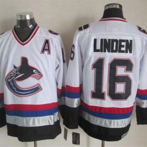 Canucks #16 Trevor Linden White Black CCM Throwback Stitched Jersey