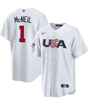 USA #1 Jeff McNeil 2023 White World Classic Stitched Jersey