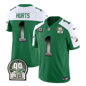 Philadelphia Eagles #1 Jalen Hurts Green White 2023 F.U.S.E. With 3-Star C Patch Throwback Vapor Untouchable Limited Stitched Jersey