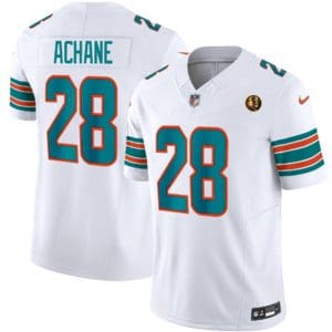 Miami Dolphins #28 De'Von Achane White 2023 F.U.S.E. Alternate With John Madden Patch Vapor Limited Stitched Jersey