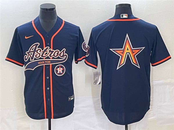 Houston Astros Navy Team Big Logo With Patch Cool Base Stitched Jersey