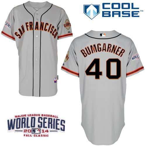 Giants #40 Madison Bumgarner Grey Cool Base W 2014 World Series Patch Stitched Jersey
