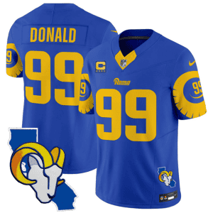 Los Angeles Rams #99 Aaron Donald Royal 2025 4-Star C Patch F.U.S.E. V2 Limited Stitched Jersey