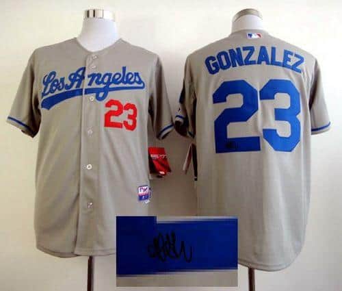 Dodgers #23 Adrian Gonzalez Grey Cool Base Autographed Stitched Jersey