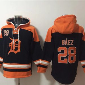 Detroit Tigers #28 Javier B¨¢ez Black Orange Lace-Up Pullover Hoodie
