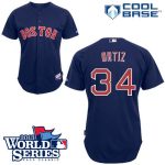 Red Sox #34 David Ortiz Dark Blue Cool Base 2013 World Series Patch Stitched Jersey