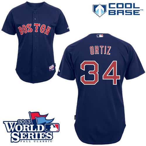 Red Sox #34 David Ortiz Dark Blue Cool Base 2013 World Series Patch Stitched Jersey