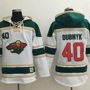 Wild #40 Devan Dubnyk White Sawyer Hooded Sweatshirt Stitched Jersey