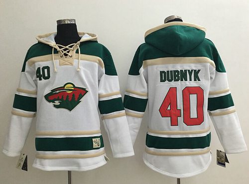 Wild #40 Devan Dubnyk White Sawyer Hooded Sweatshirt Stitched Jersey
