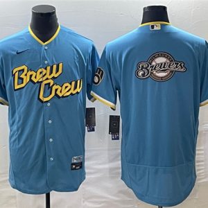 Milwaukee Brewers Powder Blue Team Big Logo City Connect Flex Base Stitched Jersey