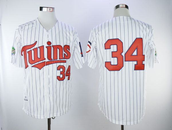 Minnesota Twins #34 Kirby Puckett Mitchell And Ness White(Blue Strip) Throwback Stitched Jersey