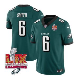 Philadelphia Eagles #6 DeVonta Smith Green 2025 Eagles Logo Super Bowl LIX Patch New F.U.S.E. Vapor Limited Stitched Jersey