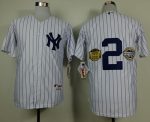 Yankees #2 Derek Jeter White W Commemorative Final Season Inaugural Season Retirement Patch Stitched Jersey