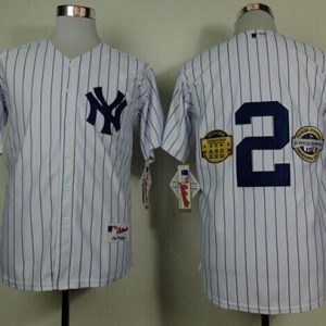 Yankees #2 Derek Jeter White W Commemorative Final Season Inaugural Season Retirement Patch Stitched Jersey