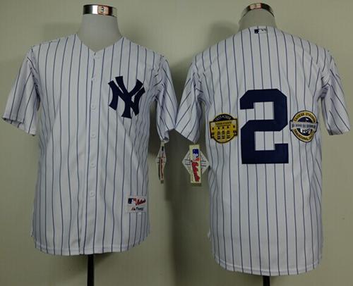 Yankees #2 Derek Jeter White W Commemorative Final Season Inaugural Season Retirement Patch Stitched Jersey