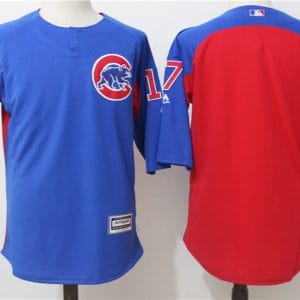 Chicago Cubs #17 Kris Bryant Blue Red Authentic Collection On-Field 3/4 Sleeve Batting Practice Stitched Jersey