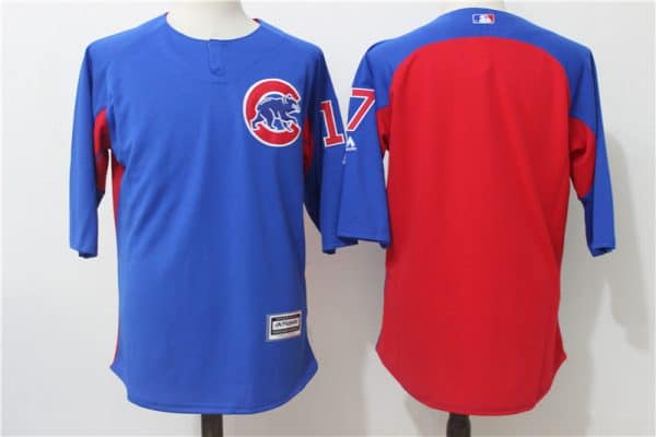 Chicago Cubs #17 Kris Bryant Blue Red Authentic Collection On-Field 3/4 Sleeve Batting Practice Stitched Jersey