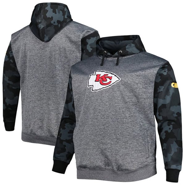 Kansas City Chiefs Heather Charcoal Big Tall Camo Pullover Hoodie