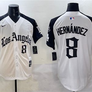 Los Angeles Dodgers #8 Enrique Hernandez White Black Mexico 2025 LA Gothic Style With Fernando Patch Vapor Premier Limited Stitched Jersey