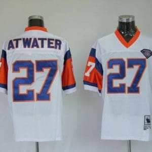 Mitchel Ness Broncos #27 Steve Atwater White With 75 Anniversary Patch Stitched Throwback Jersey
