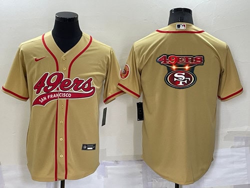 San Francisco 49ers Gold Team Big Logo With Patch Cool Base Stitched Baseball Jersey