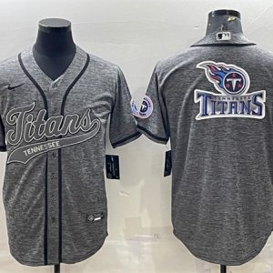 Tennessee Titans Gray Team Big Logo With Patch Cool Base Stitched Baseball Jersey
