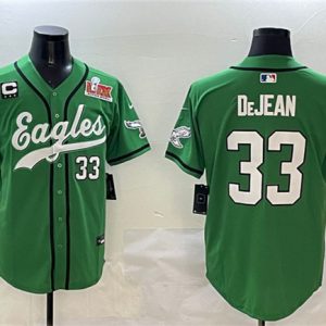Philadelphia Eagles #33 Cooper DeJean Green 2025 Super Bowl LIX And 3-Star C Patch Stitched Jersey