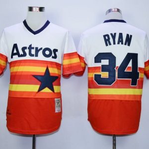 Mitchell And Ness Astros #34 Nolan Ryan White Orange Stitched Throwback Jersey