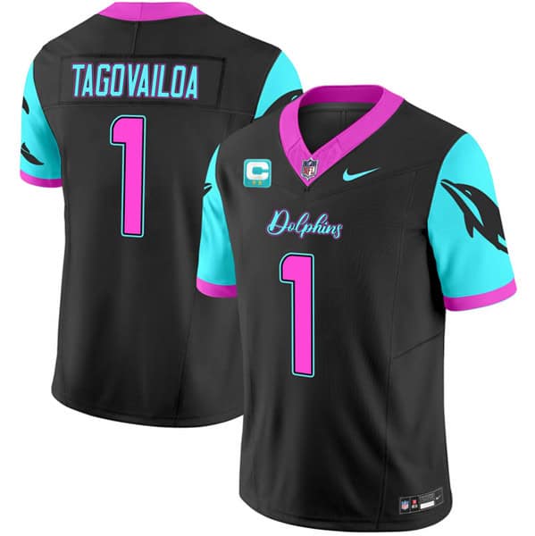 Miami Dolphins #1 Tua Tagovailoa Black F.U.S.E. With 2-Star C Patch "Miami Vice" Vapor Limited Stitched Jersey
