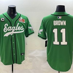Philadelphia Eagles #11 A.J. Brown Green 2025 Super Bowl LIX And 3-Star C Patch Stitched Jersey