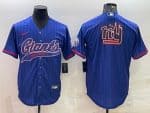 New York Giants Blue Team Big Logo With Patch Cool Base Stitched Baseball Jersey