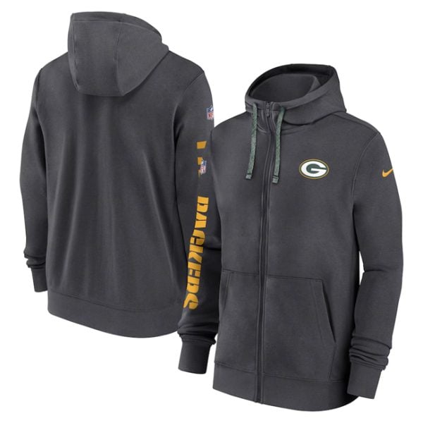 Green Bay Packers Heather Charcoal 2024 Team Full-Zip Hoodie