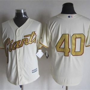 Giants #40 Madison Bumgarner Cream(Gold No.) New Cool Base Stitched Jersey