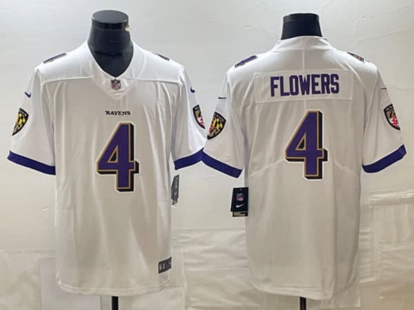 Baltimore Ravens #4 Zay Flowers White Vapor Untouchable Jersey