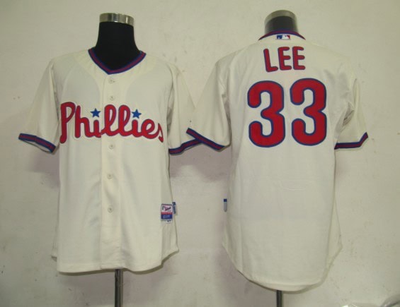 Phillies #33 Cliff Lee Cream Stitched Jersey