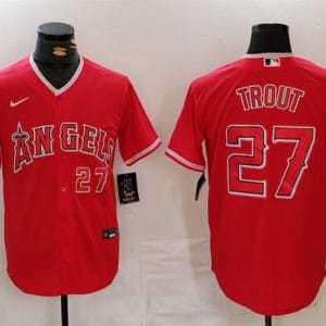 Los Angeles Angels #27 Mike Trout Red Stitched Jersey