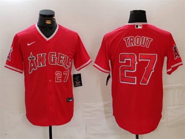 Los Angeles Angels #27 Mike Trout Red Stitched Jersey