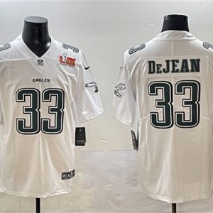 Philadelphia Eagles #33 Cooper DeJean White 2025 Super Bowl LIX Patch Fashion New Vapor Untouchable Limited Stitched Jersey