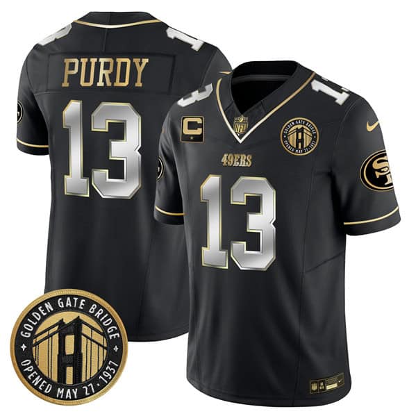 San Francisco 49ers #13 Brock Purdy Black F.U.S.E. Golden Gate Bridge With 1-Star C Patch Vapor Limited Stitched Jersey
