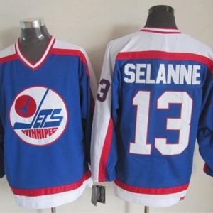 Jets #13 Teemu Selanne Blue White CCM Throwback Stitched Jersey