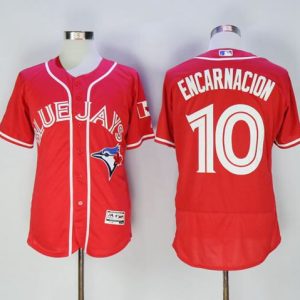 Blue Jays #10 Edwin Encarnacion Red Flexbase Authentic Collection Canada Day Stitched Jersey